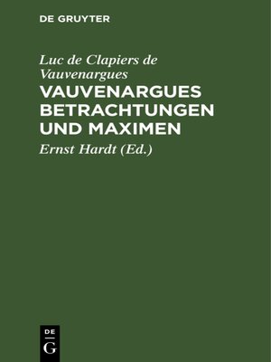cover image of Vauvenargues Betrachtungen und Maximen